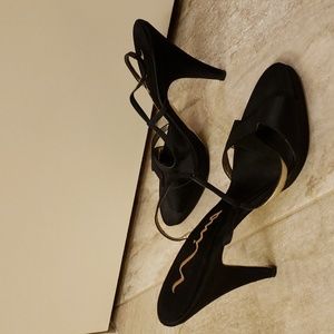 EUC Nina Black Satin Stiletto Formal Sandals Ladies Size 10M